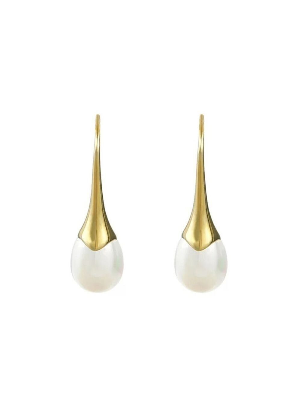 14k Gold plated over 925 Sterling Silver Pearl Drop Hook Earrings